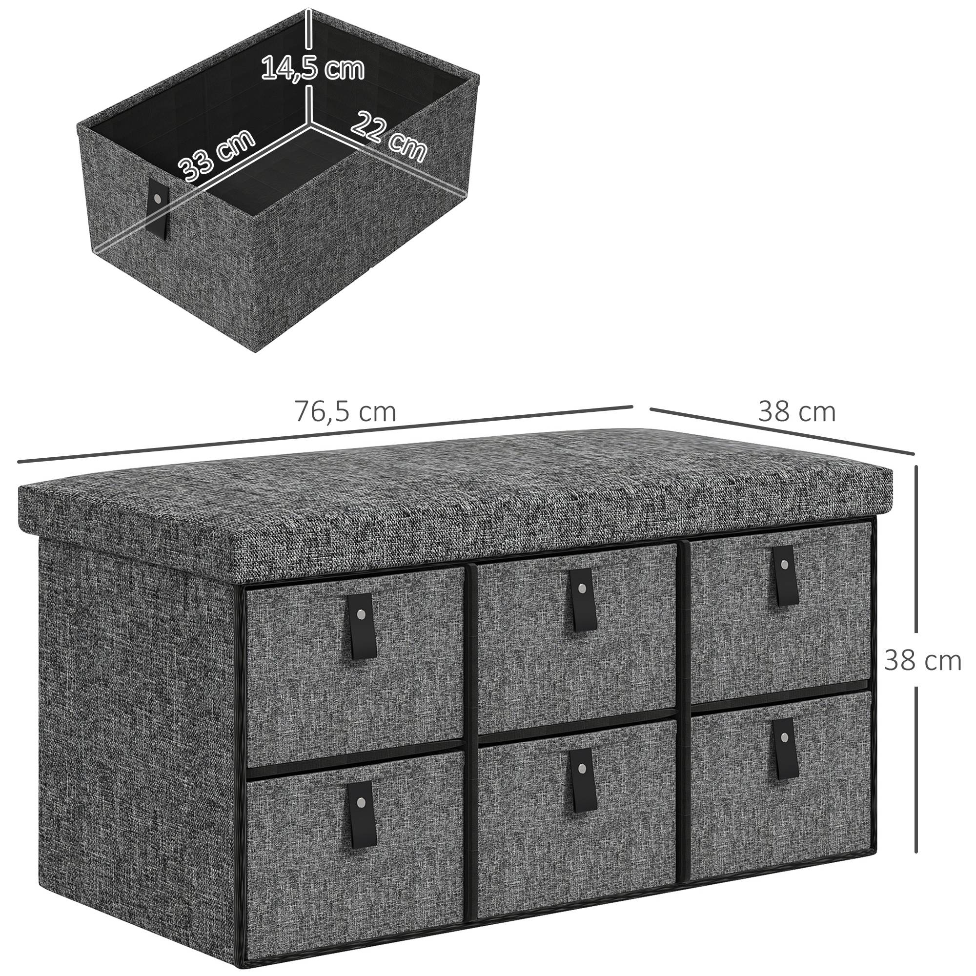 Banc à chaussures rembourré, 6 compartiments à chaussures, structure en MDF, aspect lin, gris - Image 5