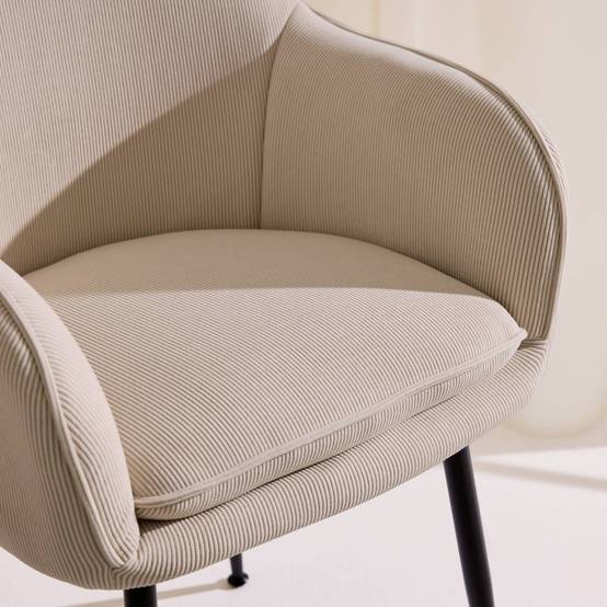 sweeek - Lot de 4 fauteuils en velours côtelé beige et pieds en métal noir mat. L 57 x P 59 x H 84.5cm | sweeek - Image 5