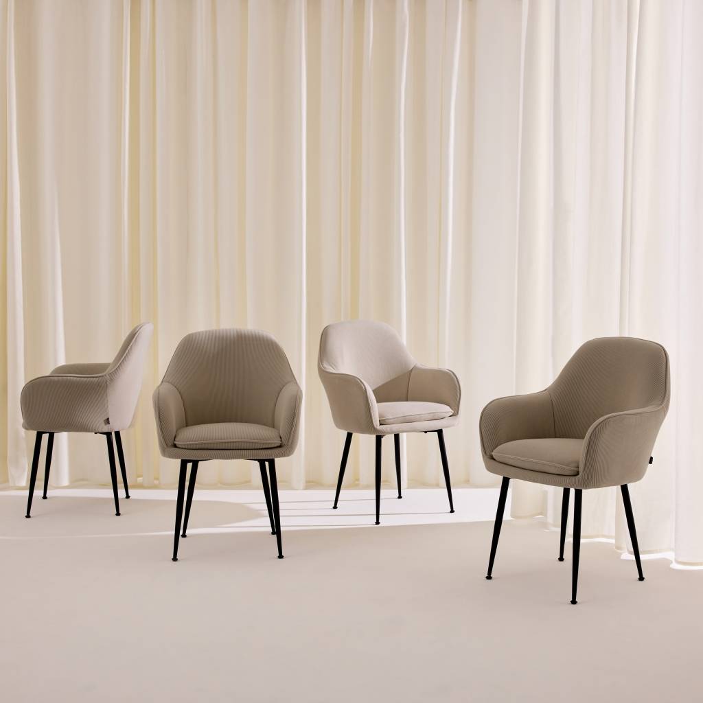 sweeek - Lot de 4 fauteuils en velours côtelé beige et pieds en métal noir mat. L 57 x P 59 x H 84.5cm | sweeek - Image 1