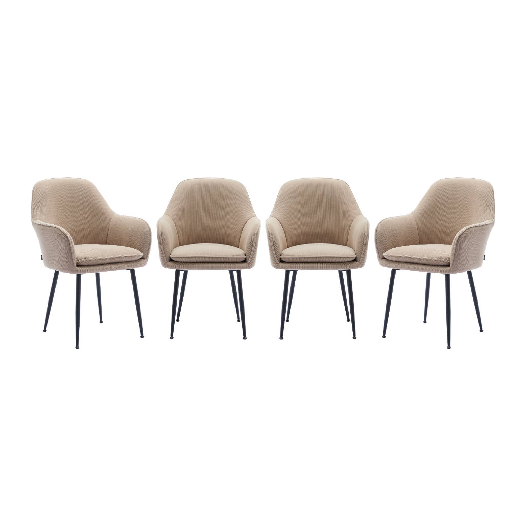 sweeek - Lot de 4 fauteuils en velours côtelé beige et pieds en métal noir mat. L 57 x P 59 x H 84.5cm | sweeek - Image 2