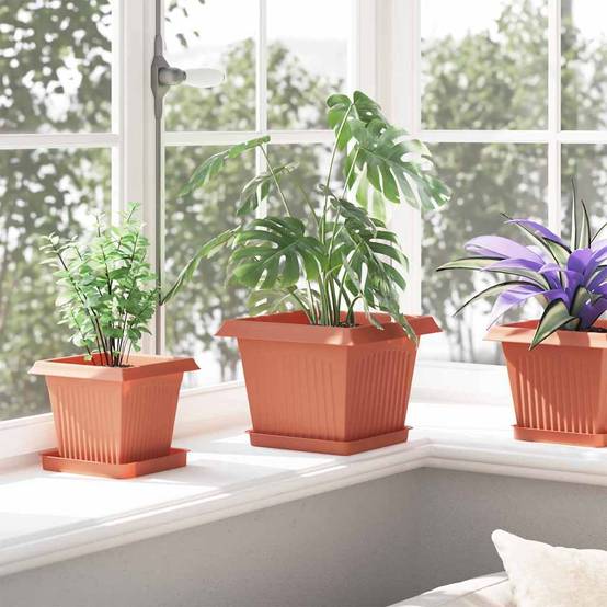 Grand Lot 24 Pots de Fleurs Carrés Plastique Robuste 23x23x17,5 cm Rouge brique - ComfortXL Outdoor Living - Image 4