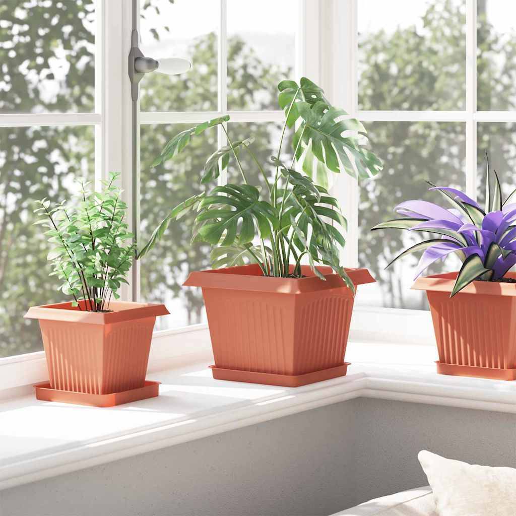 Grand Lot 24 Pots de Fleurs Carrés Plastique Robuste 23x23x17,5 cm Rouge brique - ComfortXL Outdoor Living - Image 4
