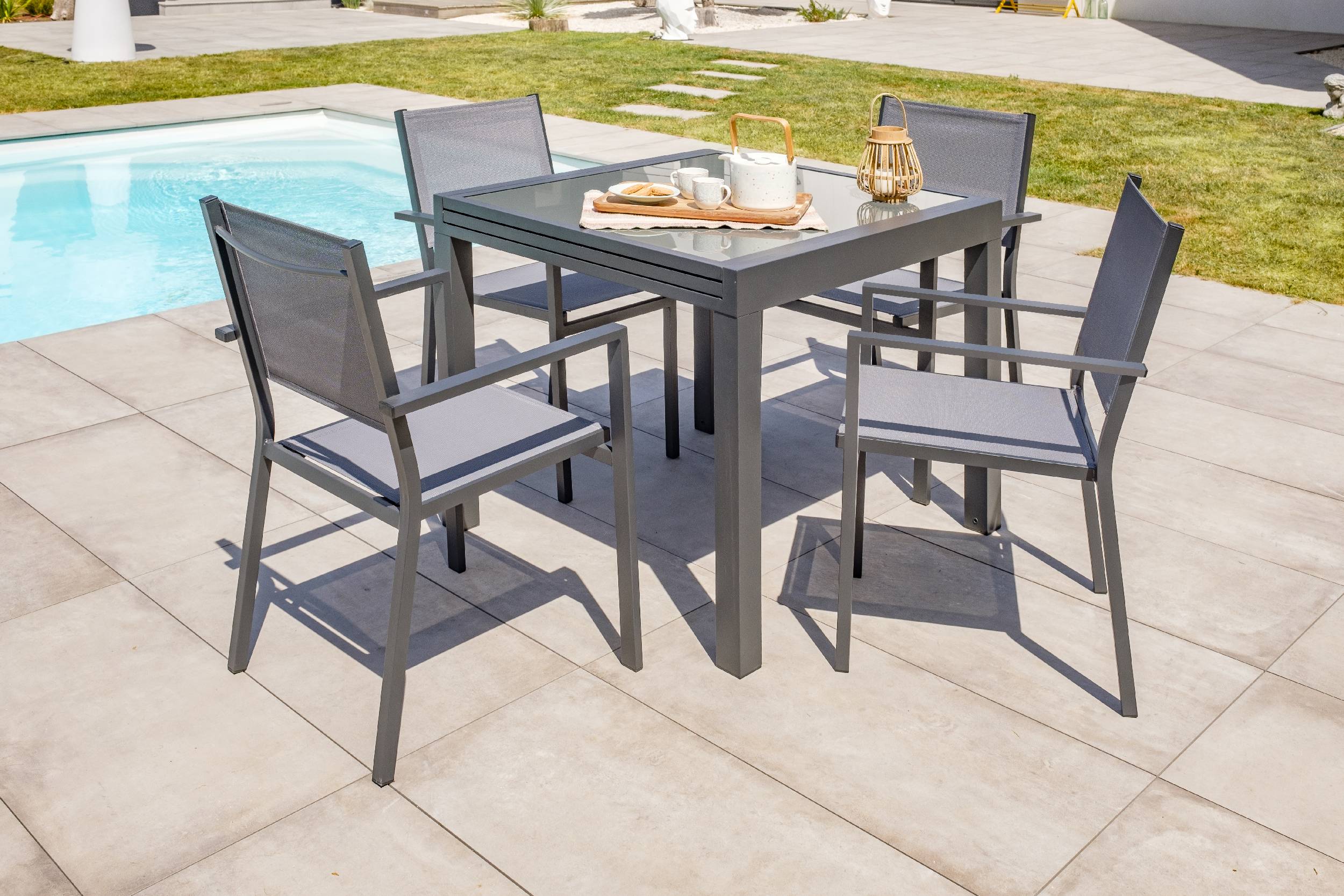 Dcb Garden - Fauteuil de jardin empilable alu et toile plastifiéee - Gris anthracite - TOLEDE - Image 3