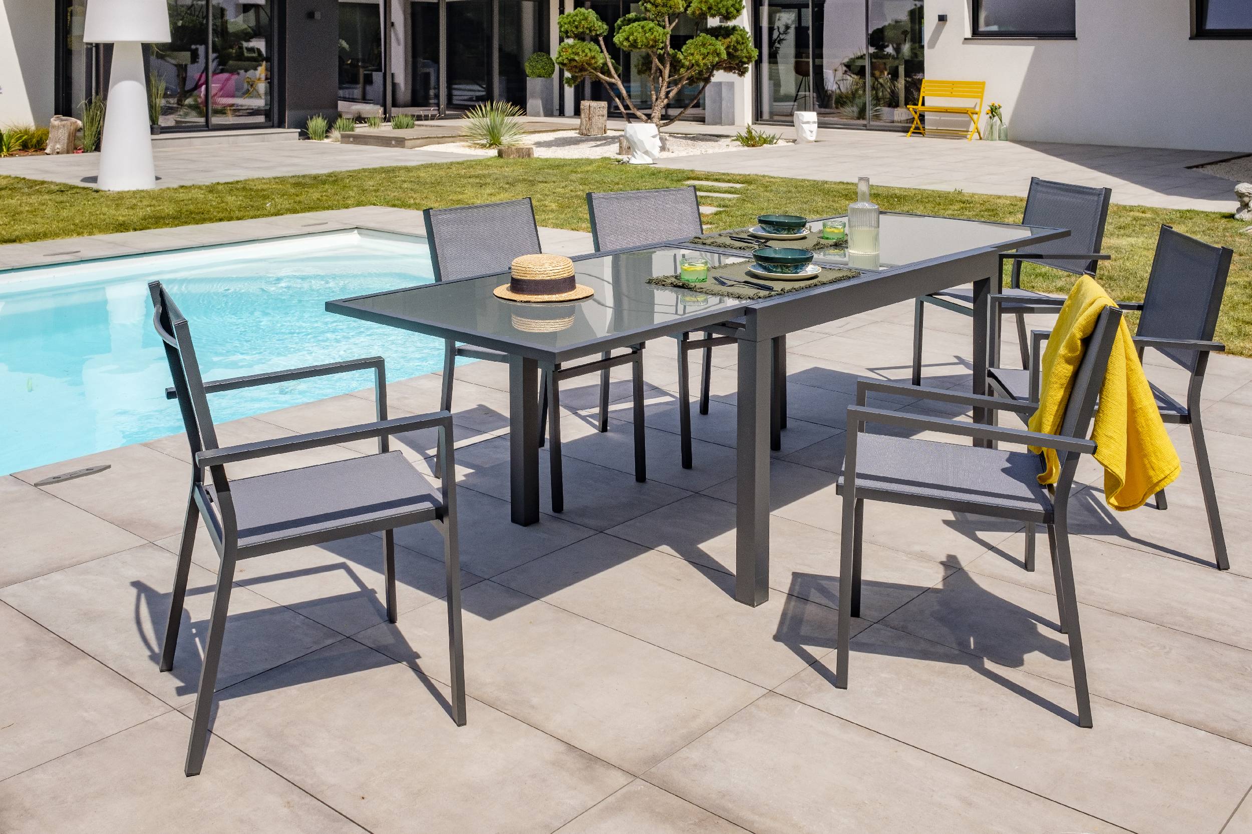 Dcb Garden - Fauteuil de jardin empilable alu et toile plastifiéee - Gris anthracite - TOLEDE - Image 4