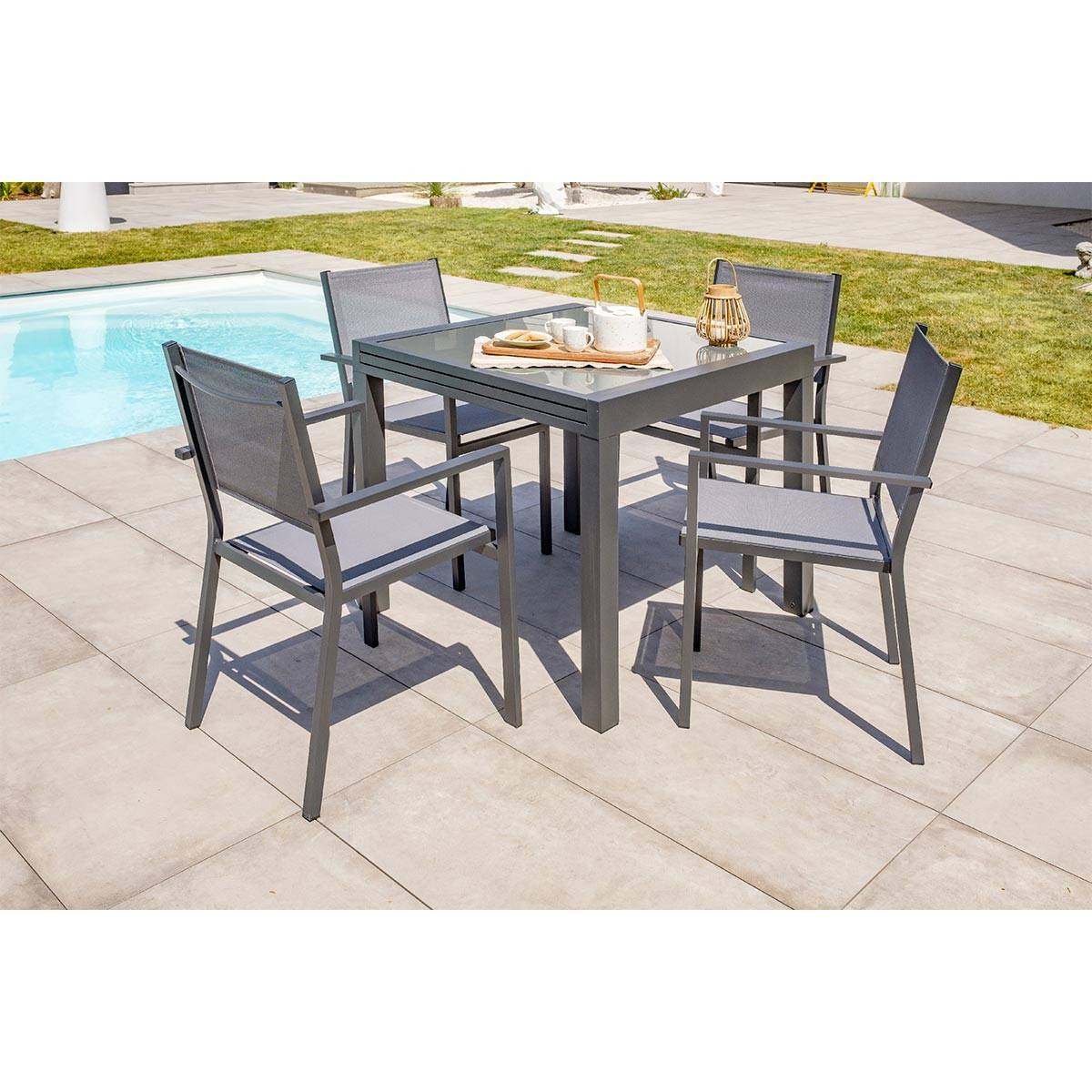 Dcb Garden - Fauteuil de jardin empilable alu et toile plastifiéee - Gris anthracite - TOLEDE - Image 5