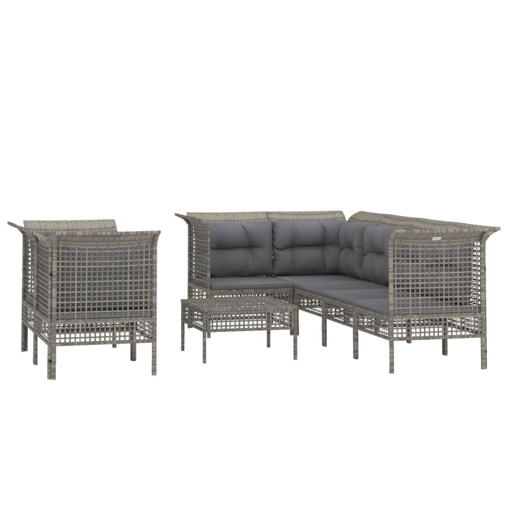 Helloshop26 - Salon de jardin meuble d'extérieur ensemble de mobilier 8 pièces avec coussins gris résine tressée - Imagen 1