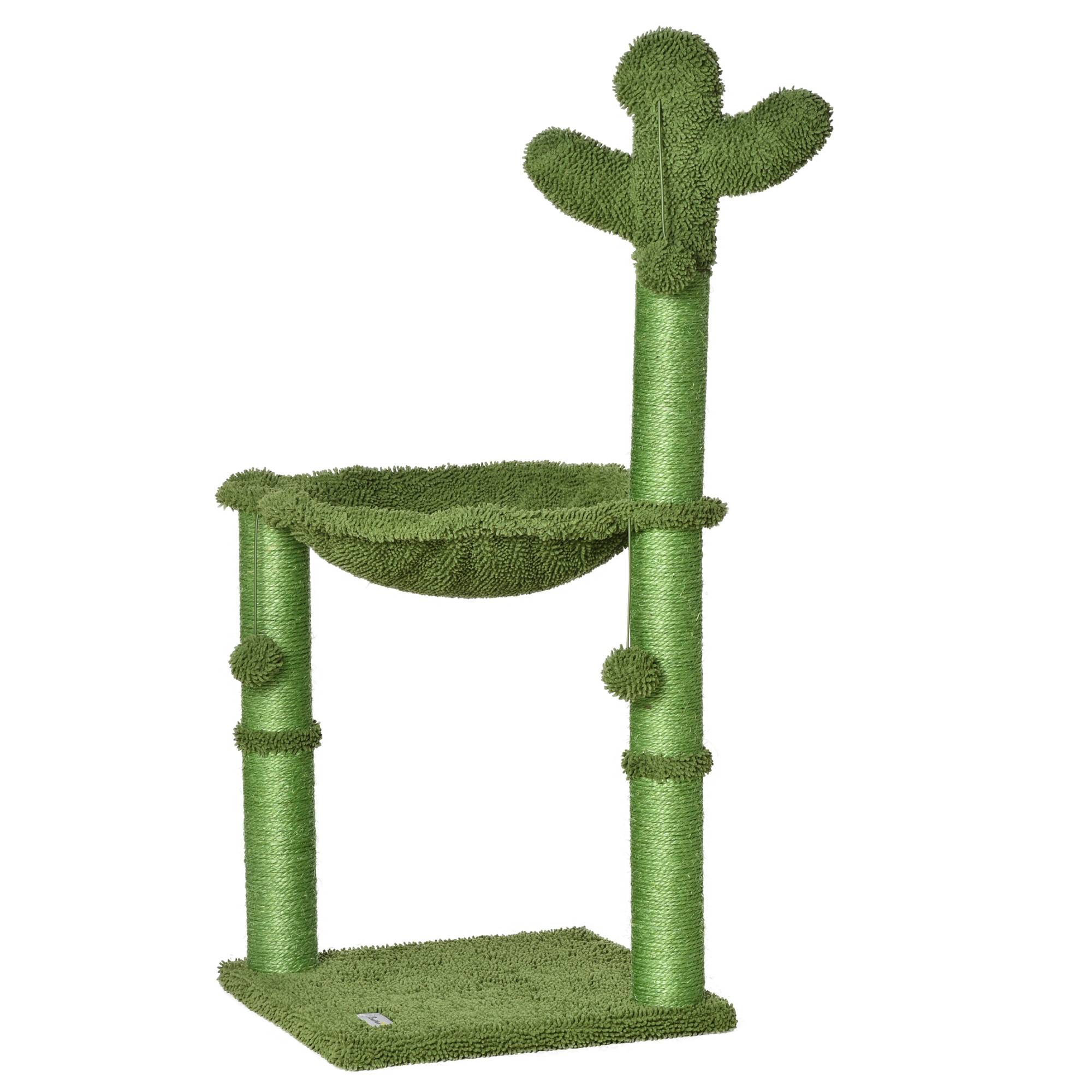 Arbre à chat forme cactus pour chat jusqu'à 4,5kg, balles et hamac, 40x40x96cm, vert - Image 2