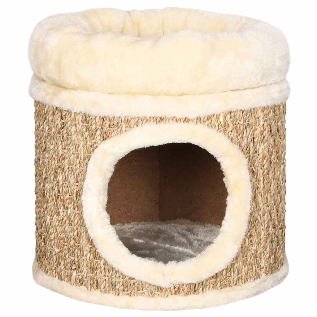 Maison pour chat herbe de mer et peluche beige 31 x 31 x 33 cm - PANGIVO - Image 2