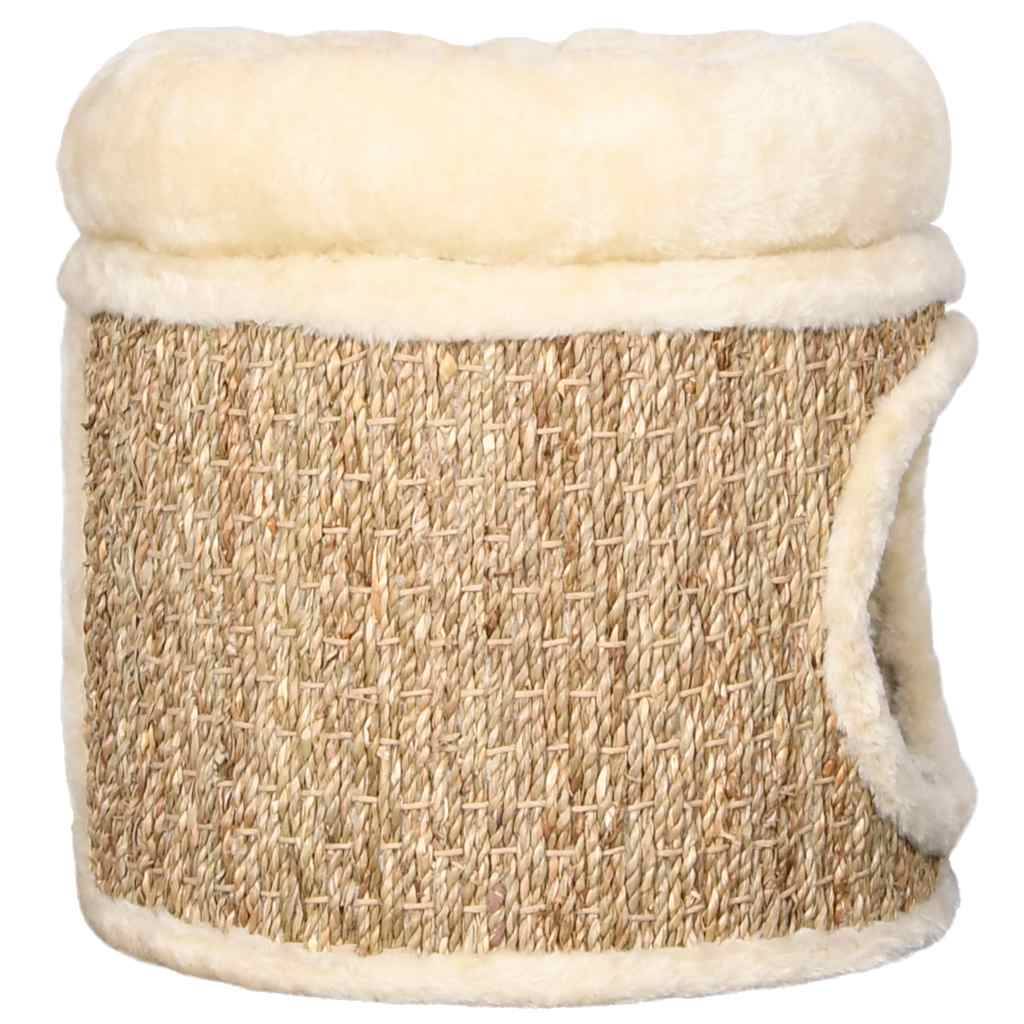 Maison pour chat herbe de mer et peluche beige 31 x 31 x 33 cm - PANGIVO - Image 3