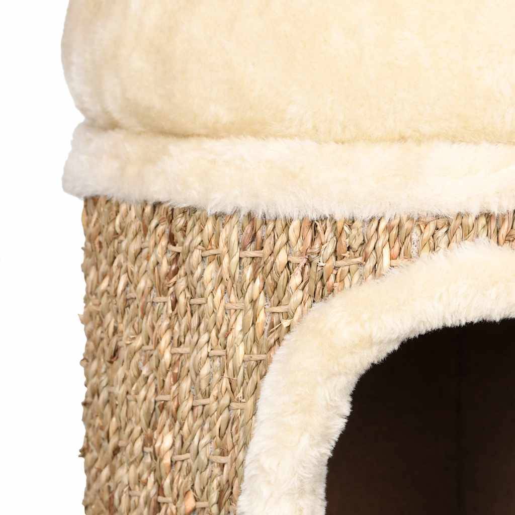 Maison pour chat herbe de mer et peluche beige 31 x 31 x 33 cm - PANGIVO - Image 5
