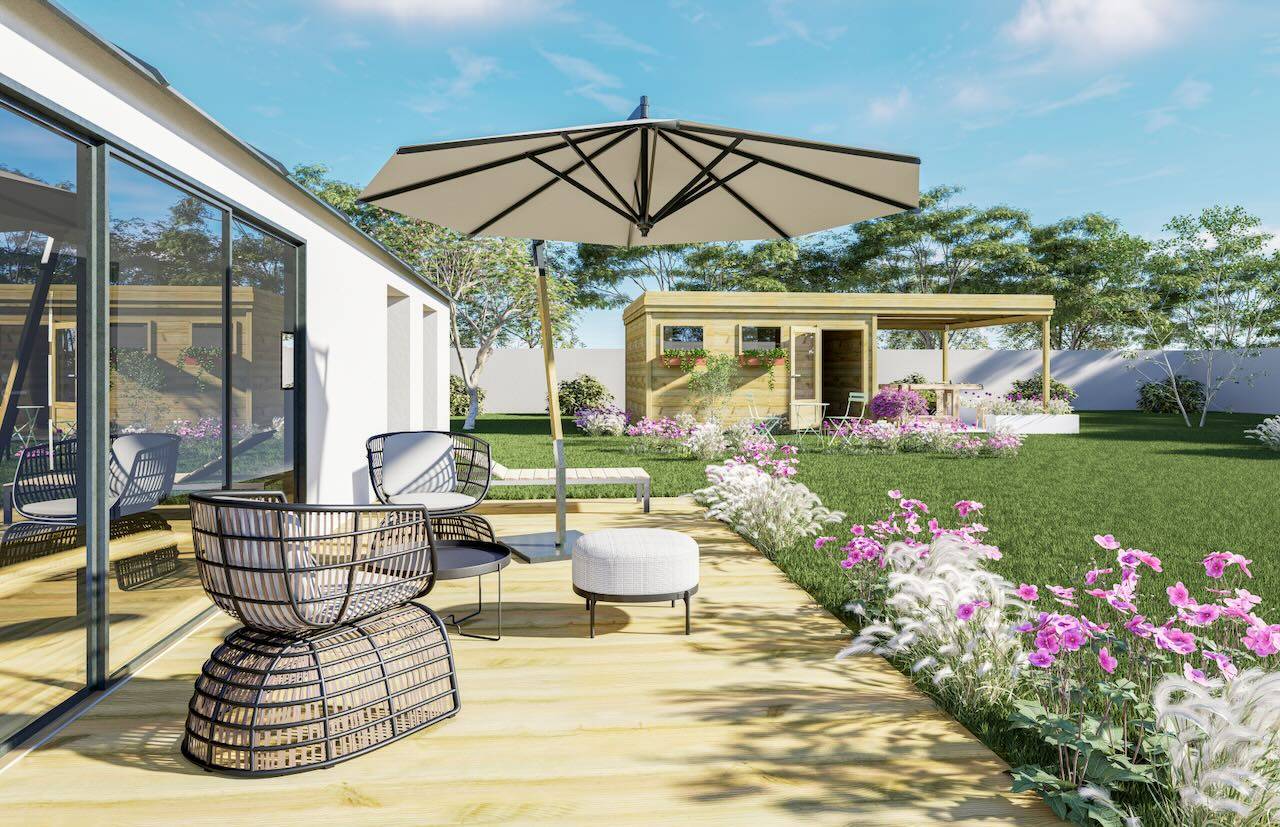 Sans Marque - ABRI DE JARDIN bois  autoclave 27mm - 7,84x4,34m / 34m2 - Bac acier - Plancher bois - Imagen 2