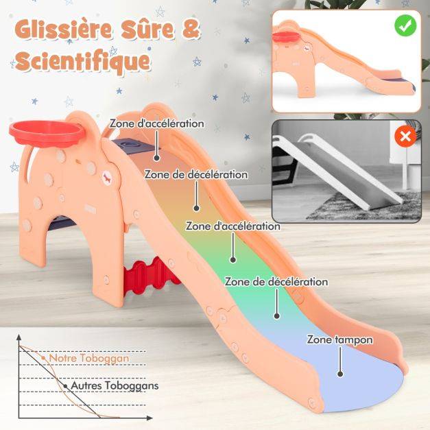 Helloshop26 - Toboggan de jeu pour enfants en forme d'éléphant toboggan 4 en 1 avec panier et ballon de basket-bal zone tampon narches antidérapantes pour enfants - Imagen 2