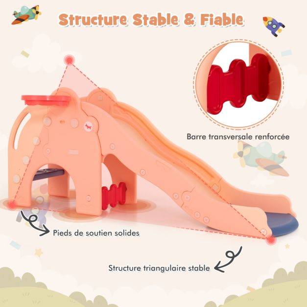 Helloshop26 - Toboggan de jeu pour enfants en forme d'éléphant toboggan 4 en 1 avec panier et ballon de basket-bal zone tampon narches antidérapantes pour enfants - Imagen 3