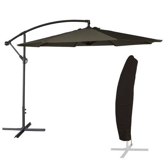 Parasol déporté OAHU rond 3m de diamètre gris + housse - HAPPY GARDEN - Imagen 1