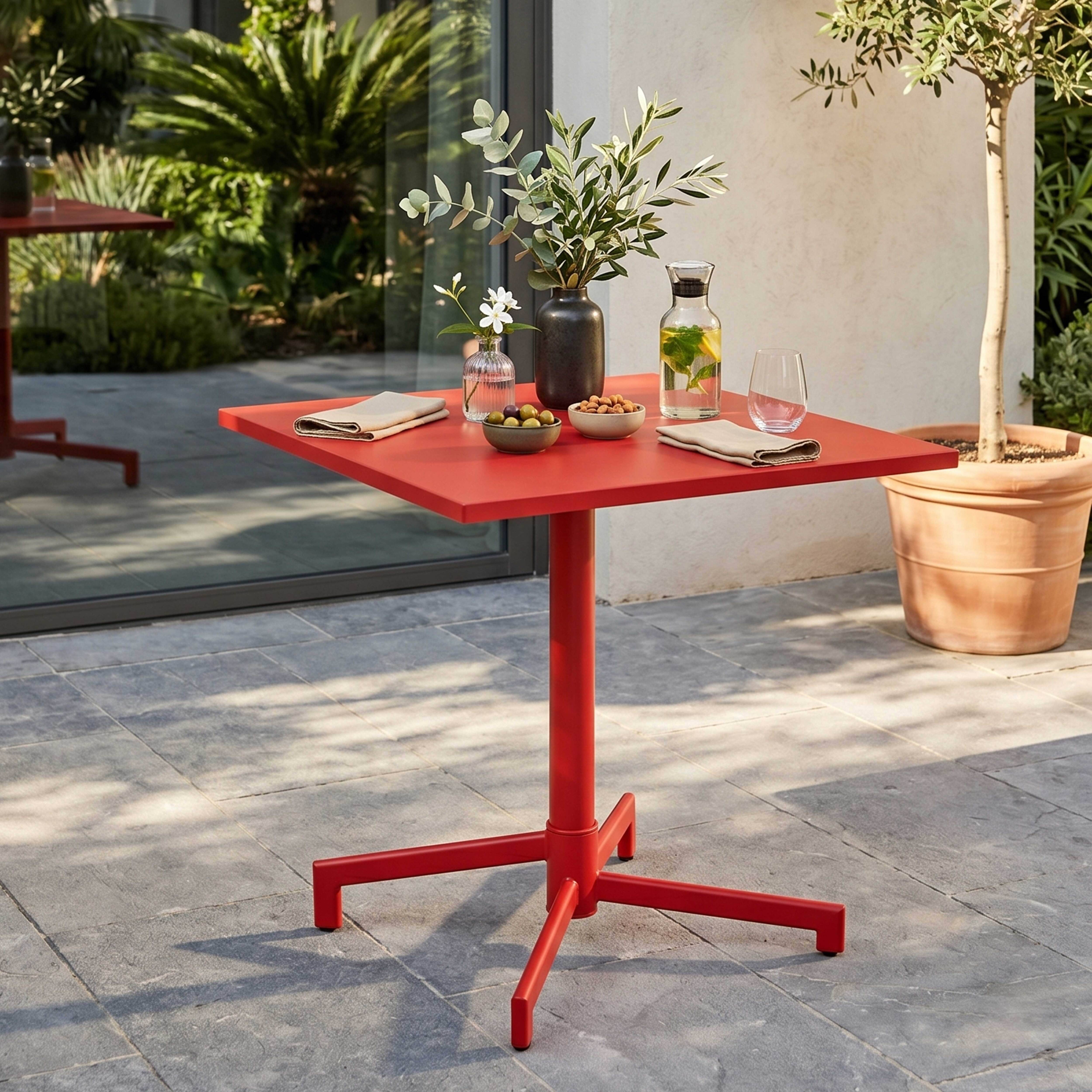 Oviala - Table de jardin carrée bistrot avec plateau rabattable 70 cm rouge Palavas - Oviala - Image 2