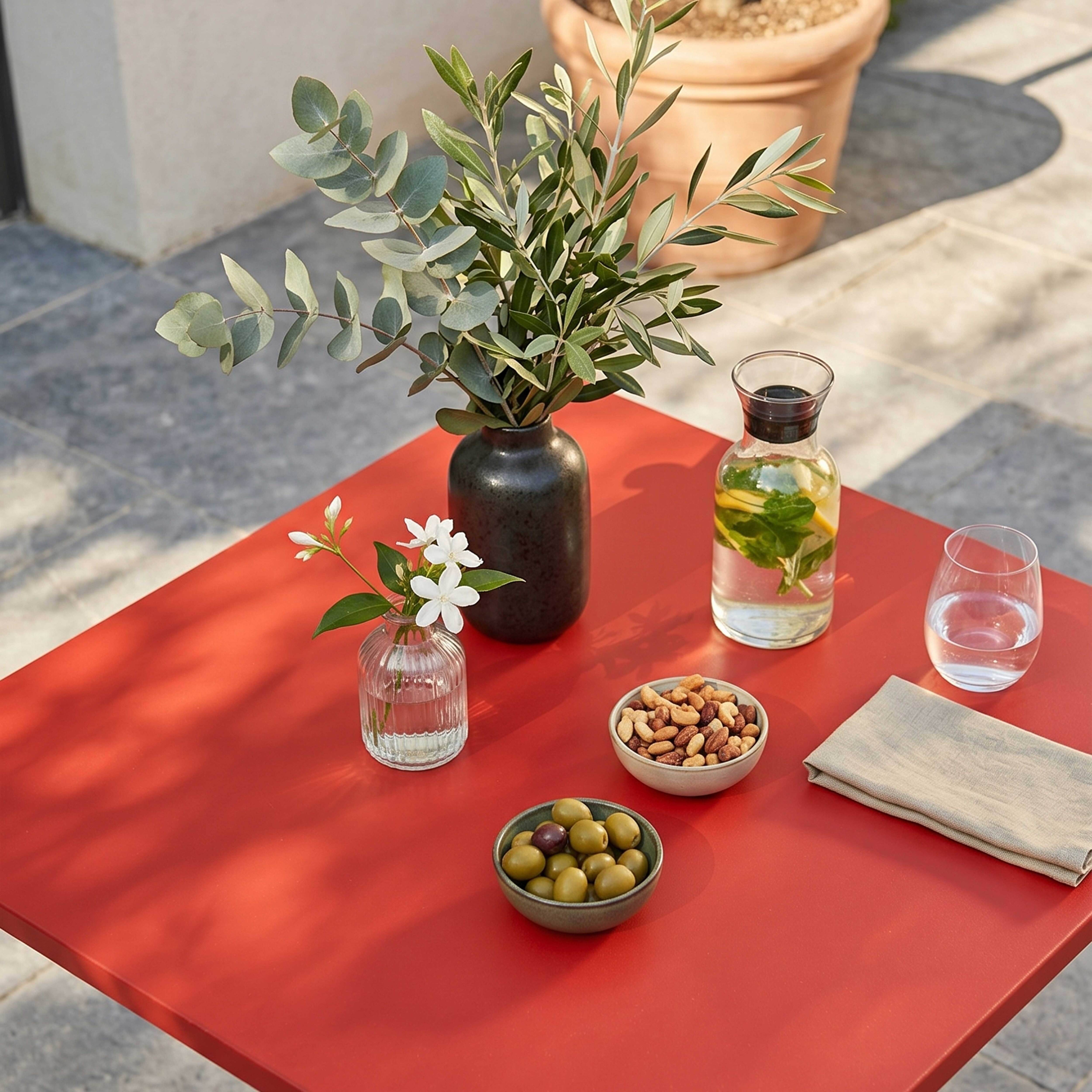 Oviala - Table de jardin carrée bistrot avec plateau rabattable 70 cm rouge Palavas - Oviala - Image 3