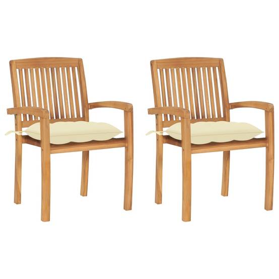 Chaises de jardin lot de 2 bois de teck blanc crème 60 x 57.5 x 90 cm - PANGIVO - Image 1