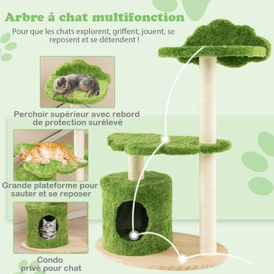 Helloshop26 - Arbre à chat 97 cm en bois poteau griffoir condo plate-forme perchoir coussin amovible tour d'activités pour chat vert - Imagen 2