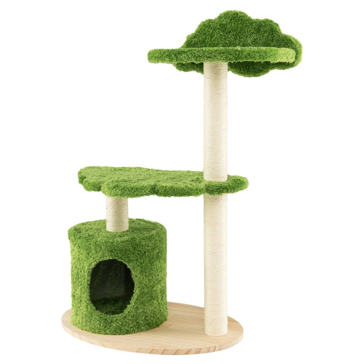 Helloshop26 - Arbre à chat 97 cm en bois poteau griffoir condo plate-forme perchoir coussin amovible tour d'activités pour chat vert - Imagen 1