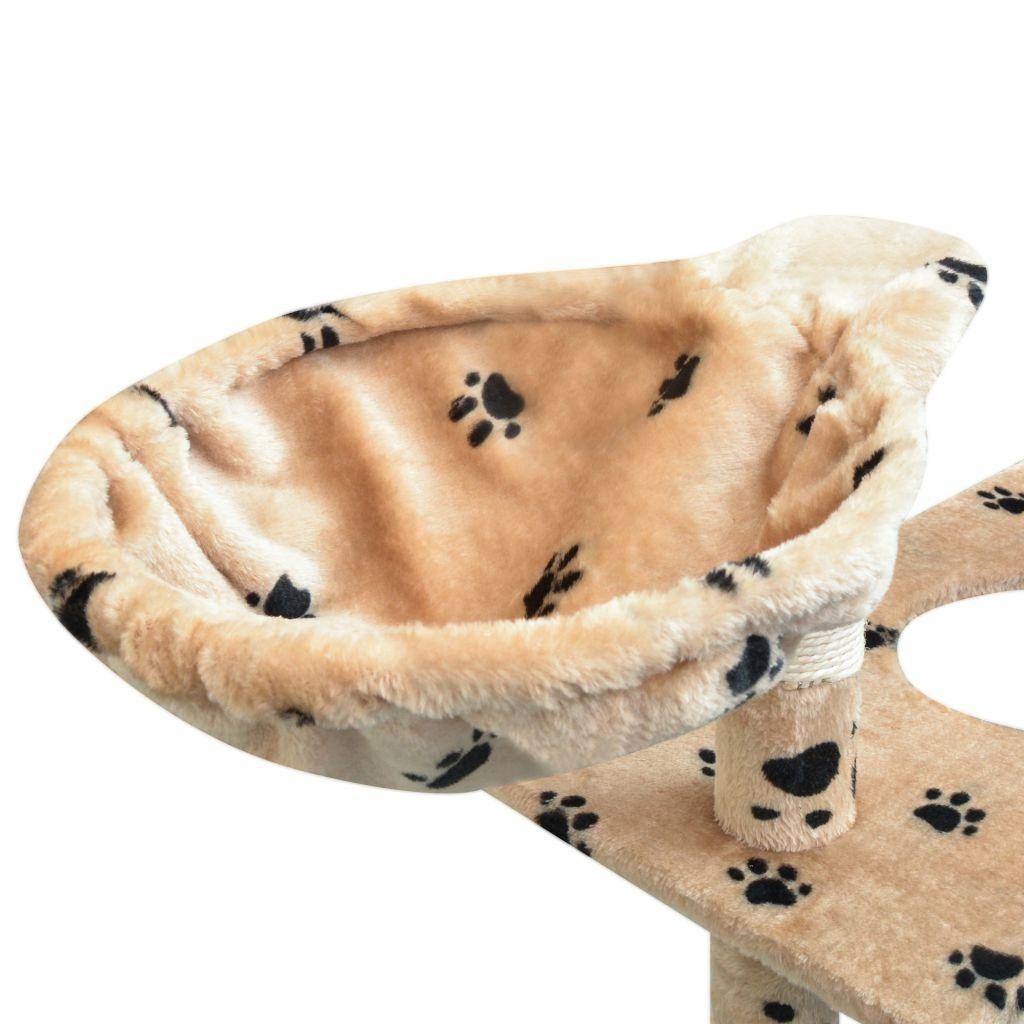 Helloshop26 - Arbre à chat griffoir grattoir niche jouet animaux peluché et sisal 150 cm empreintes de pattes beige - Imagen 5