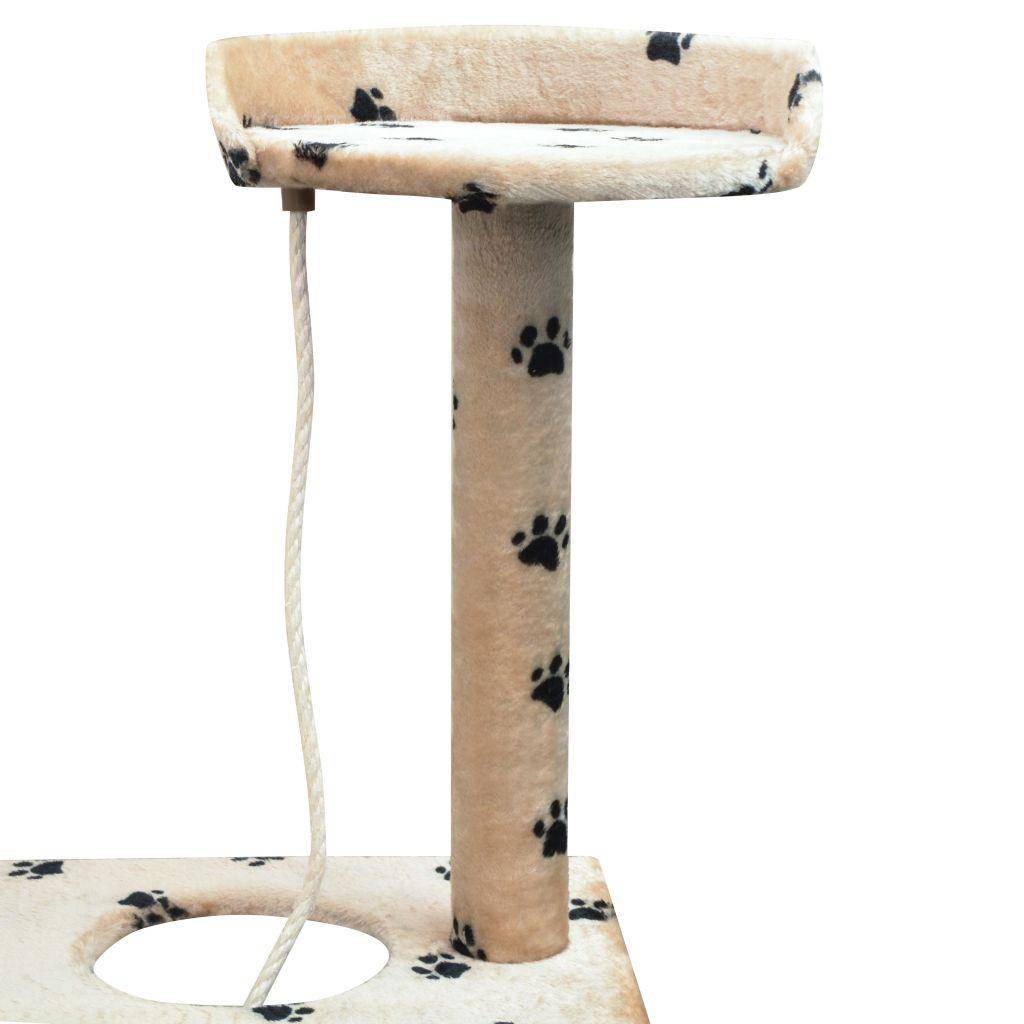 Helloshop26 - Arbre à chat griffoir grattoir niche jouet animaux peluché et sisal 150 cm empreintes de pattes beige - Imagen 4