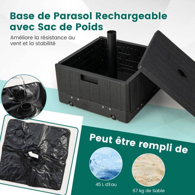 Helloshop26 - Base de parasol remplissable de 80 kg plateau de table sac à lester roues poignée table basse 3 en 1 support de parasol - Imagen 3