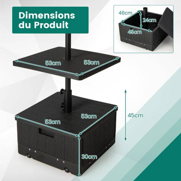 Helloshop26 - Base de parasol remplissable de 80 kg plateau de table sac à lester roues poignée table basse 3 en 1 support de parasol - Imagen 4