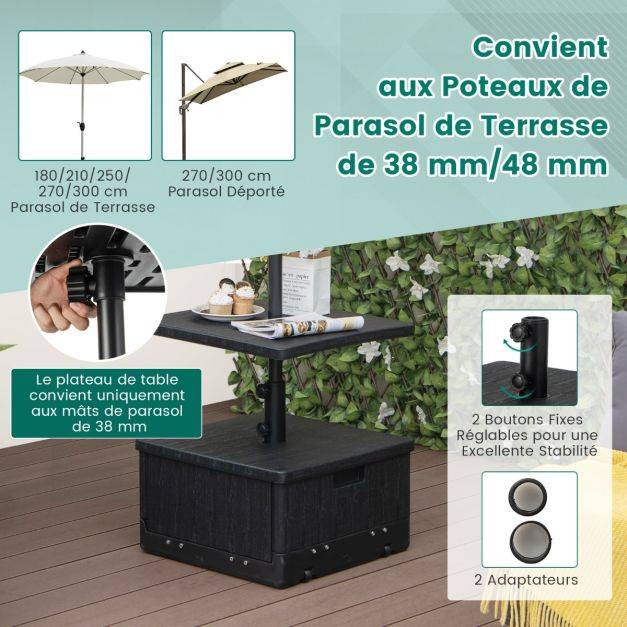 Helloshop26 - Base de parasol remplissable de 80 kg plateau de table sac à lester roues poignée table basse 3 en 1 support de parasol - Imagen 2