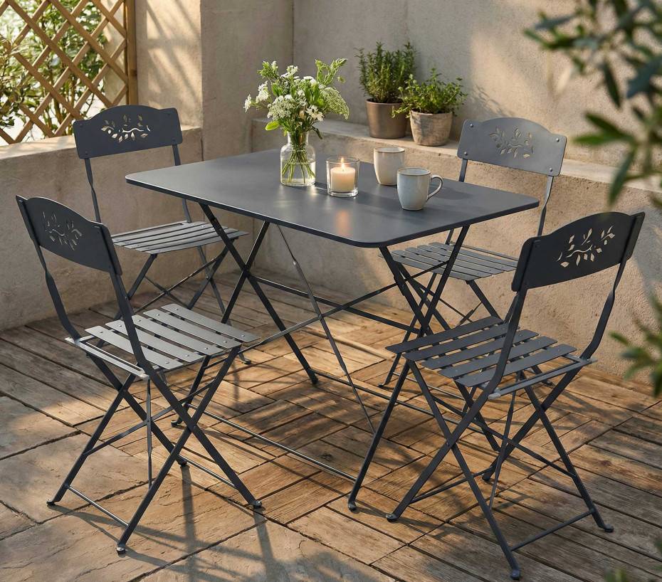 Ensemble table et chaises de jardin 4 places Gris Anthracite VENONE - Image 1