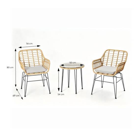 Ensemble de jardin 2 fauteuils et table basse effet rotin naturel GALICIA - Image 3