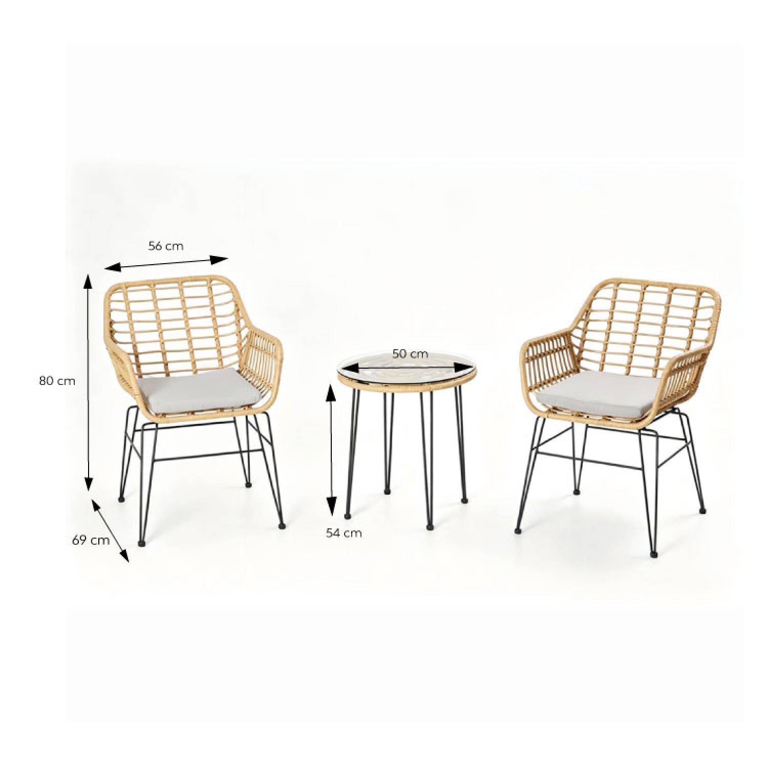 Ensemble de jardin 2 fauteuils et table basse effet rotin naturel GALICIA - Image 3