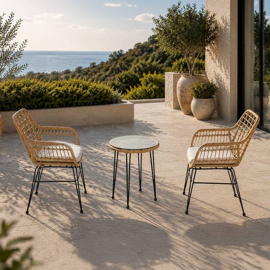 Ensemble de jardin 2 fauteuils et table basse effet rotin naturel GALICIA - Image 5