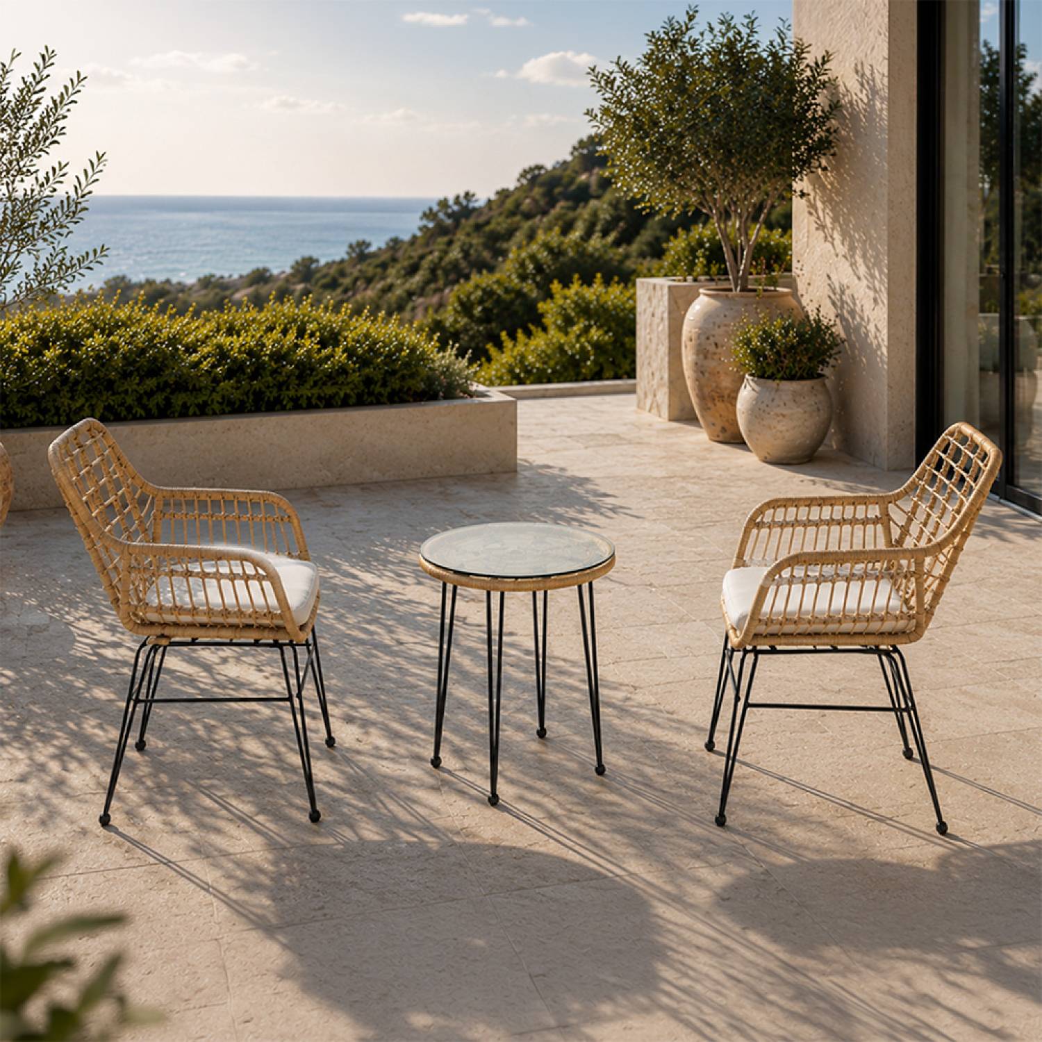 Ensemble de jardin 2 fauteuils et table basse effet rotin naturel GALICIA - Image 5