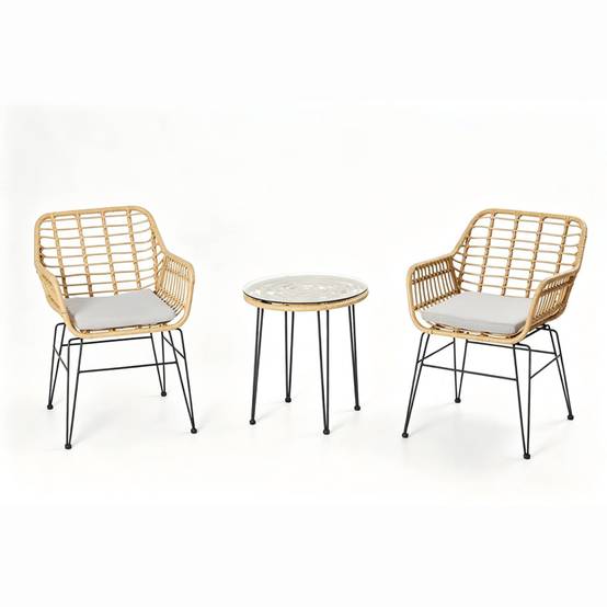 Ensemble de jardin 2 fauteuils et table basse effet rotin naturel GALICIA - Image 1