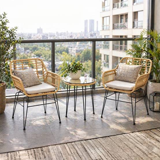 Ensemble de jardin 2 fauteuils et table basse effet rotin naturel GALICIA - Image 4
