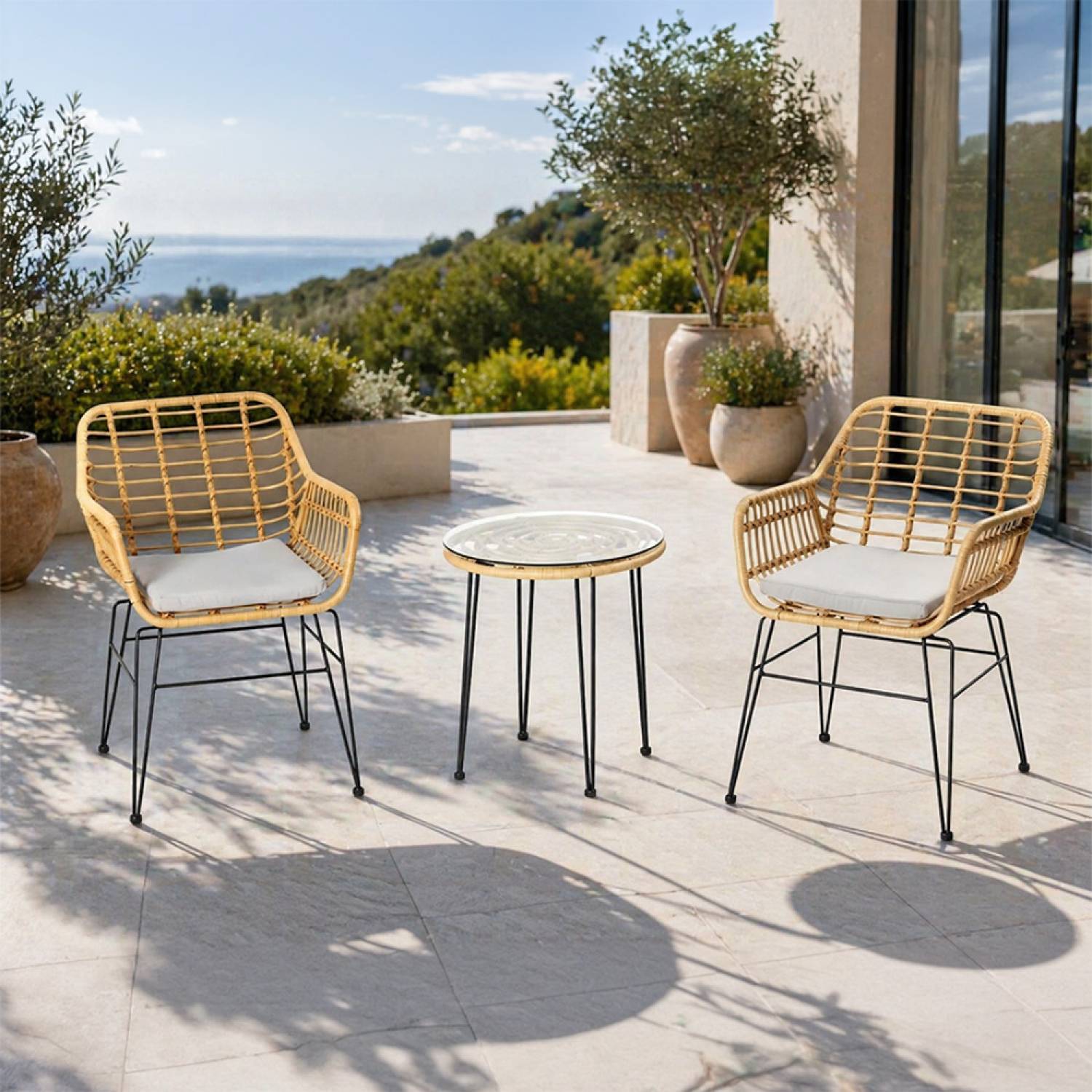Ensemble de jardin 2 fauteuils et table basse effet rotin naturel GALICIA - Image 2