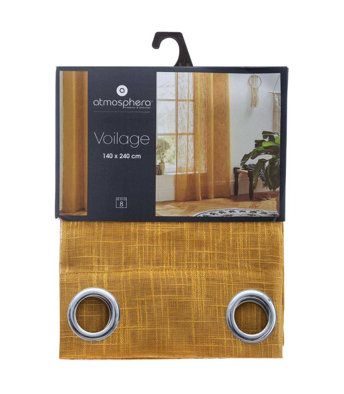 Voilage à œillets Jaune Ocre aspect satiné 140 x 240 cm - Imagen 2