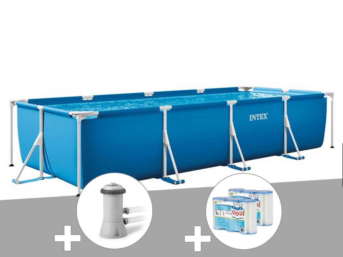 Kit piscine tubulaire rectangulaire Intex 4,50 x 2,20 x 0,84 m + Filtration à cartouche + 6 cartouches de filtration - Imagen 1