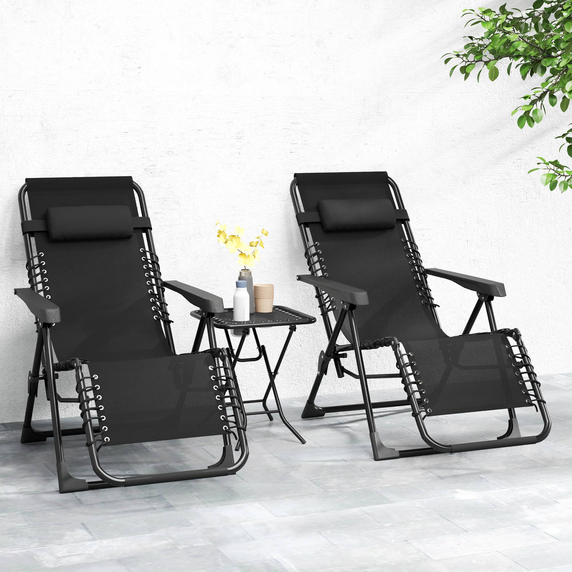 Lot 2 fauteuils relax textilène extérieur gravité zéro avec table basse gris - ComfortXL Outdoor Living - Image 4