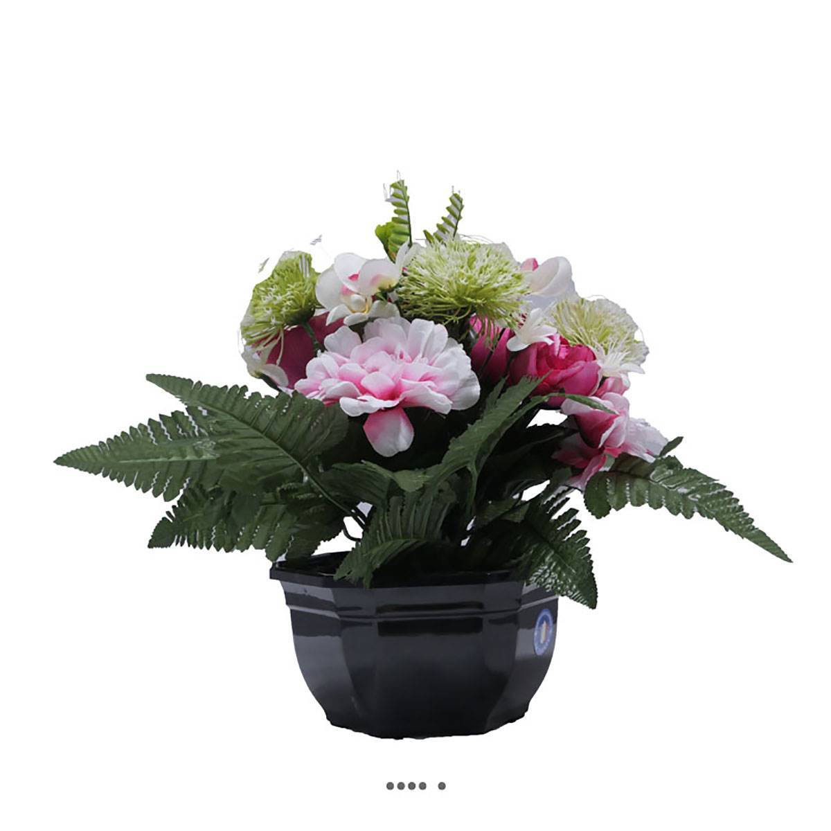 Artificielles - Coupe fleurs artificielles cimetière renoncules alliums et chrysanthèmes D 29 cm Rose fushia - couleur: Rose fushia 730 - Imagen 2