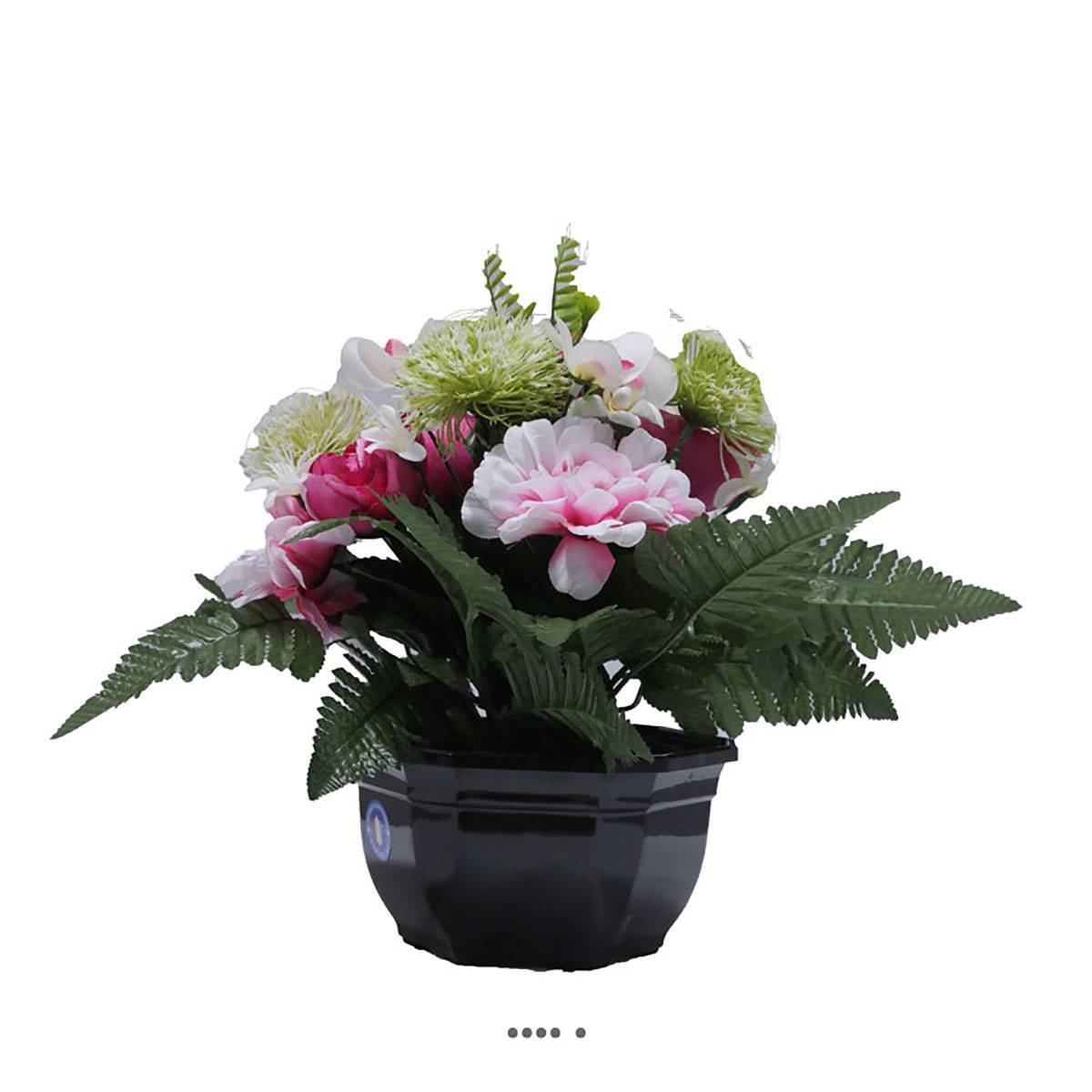Artificielles - Coupe fleurs artificielles cimetière renoncules alliums et chrysanthèmes D 29 cm Rose fushia - couleur: Rose fushia 730 - Imagen 1