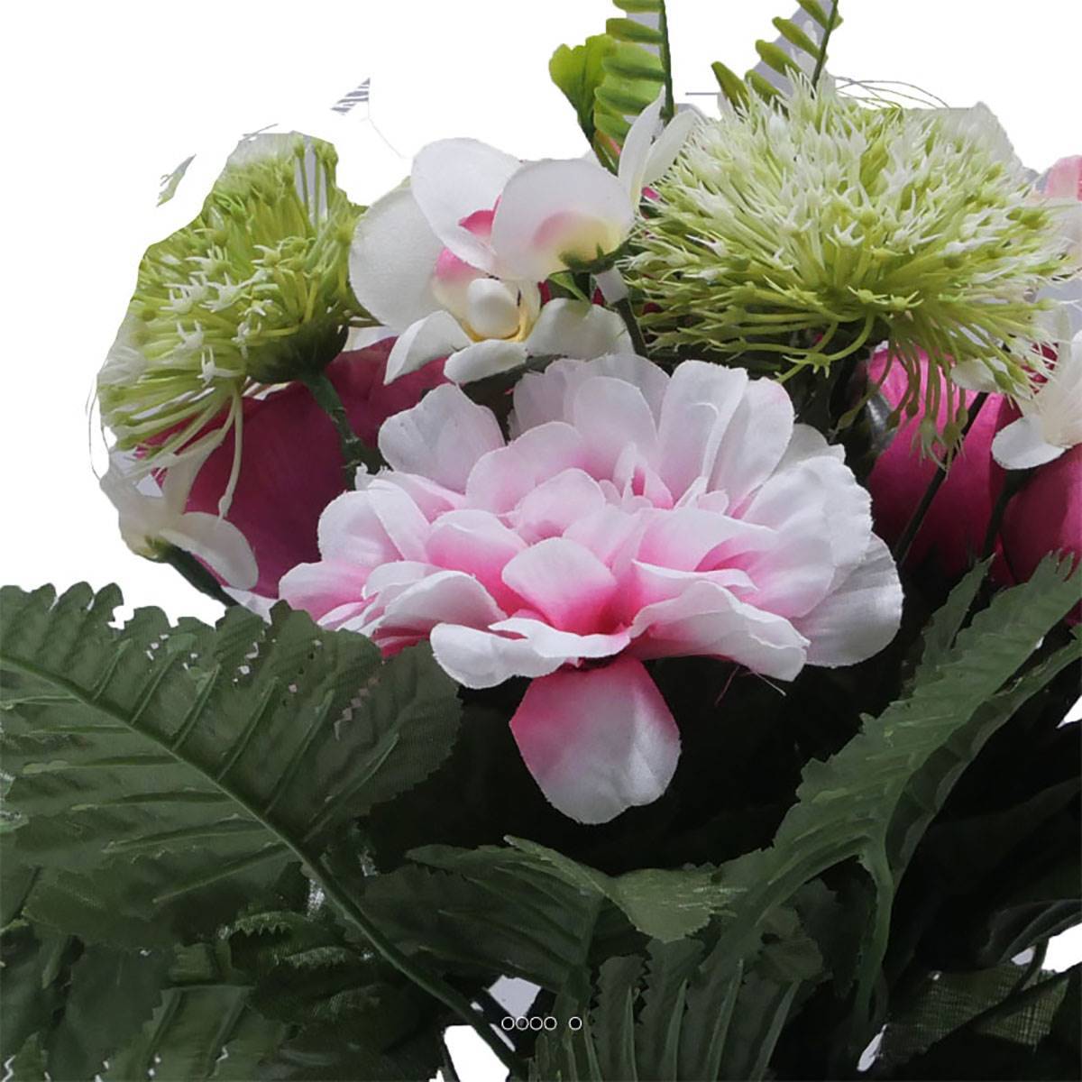 Artificielles - Coupe fleurs artificielles cimetière renoncules alliums et chrysanthèmes D 29 cm Rose fushia - couleur: Rose fushia 730 - Imagen 3
