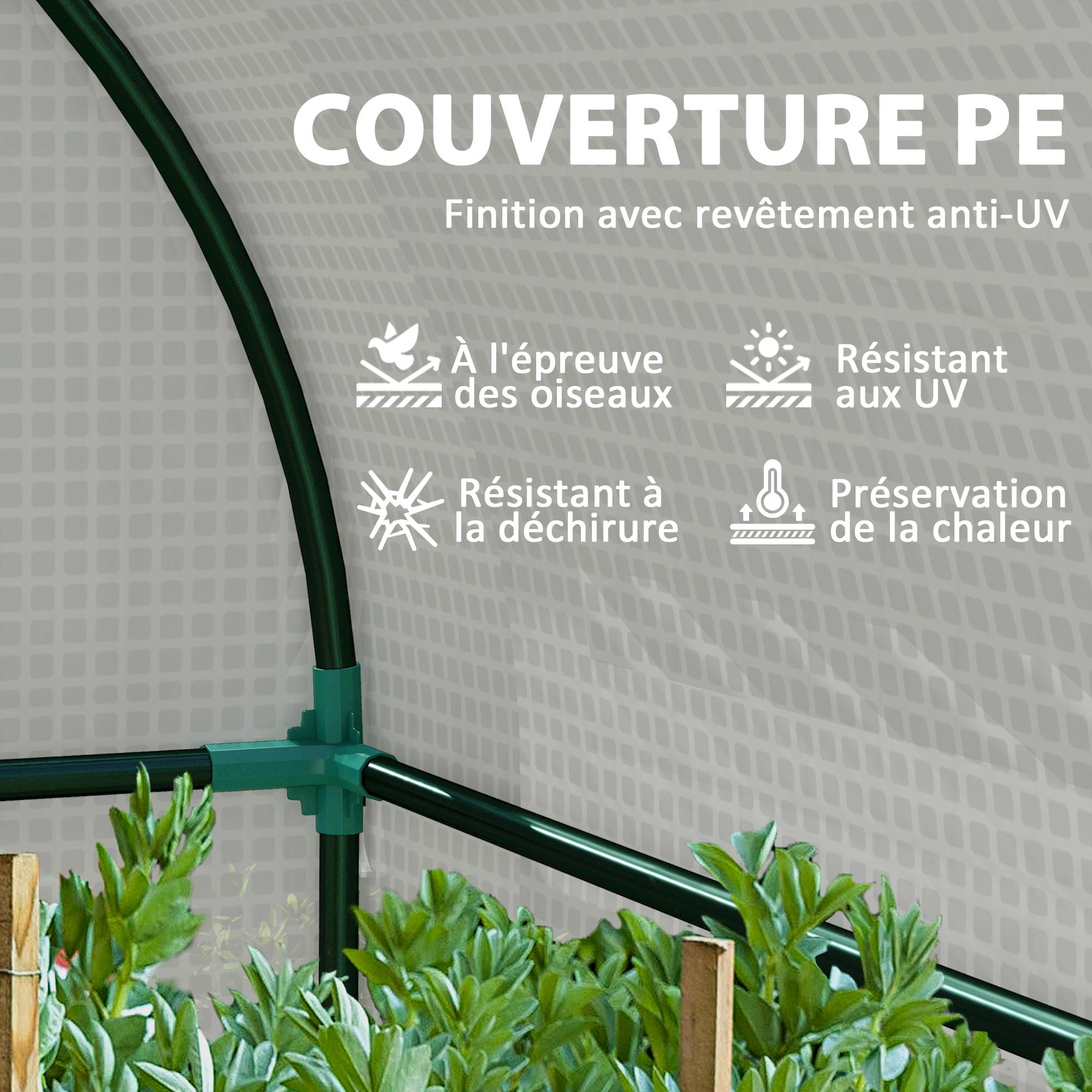 Outsunny - Serre de jardin à tomates 1.85x0.9x1.5m 2 portes zippées déroulantes 4 fenêtres enroulables acier et PE haute densité 135g/m² anti-UV blanc - Outsunny - Image 7