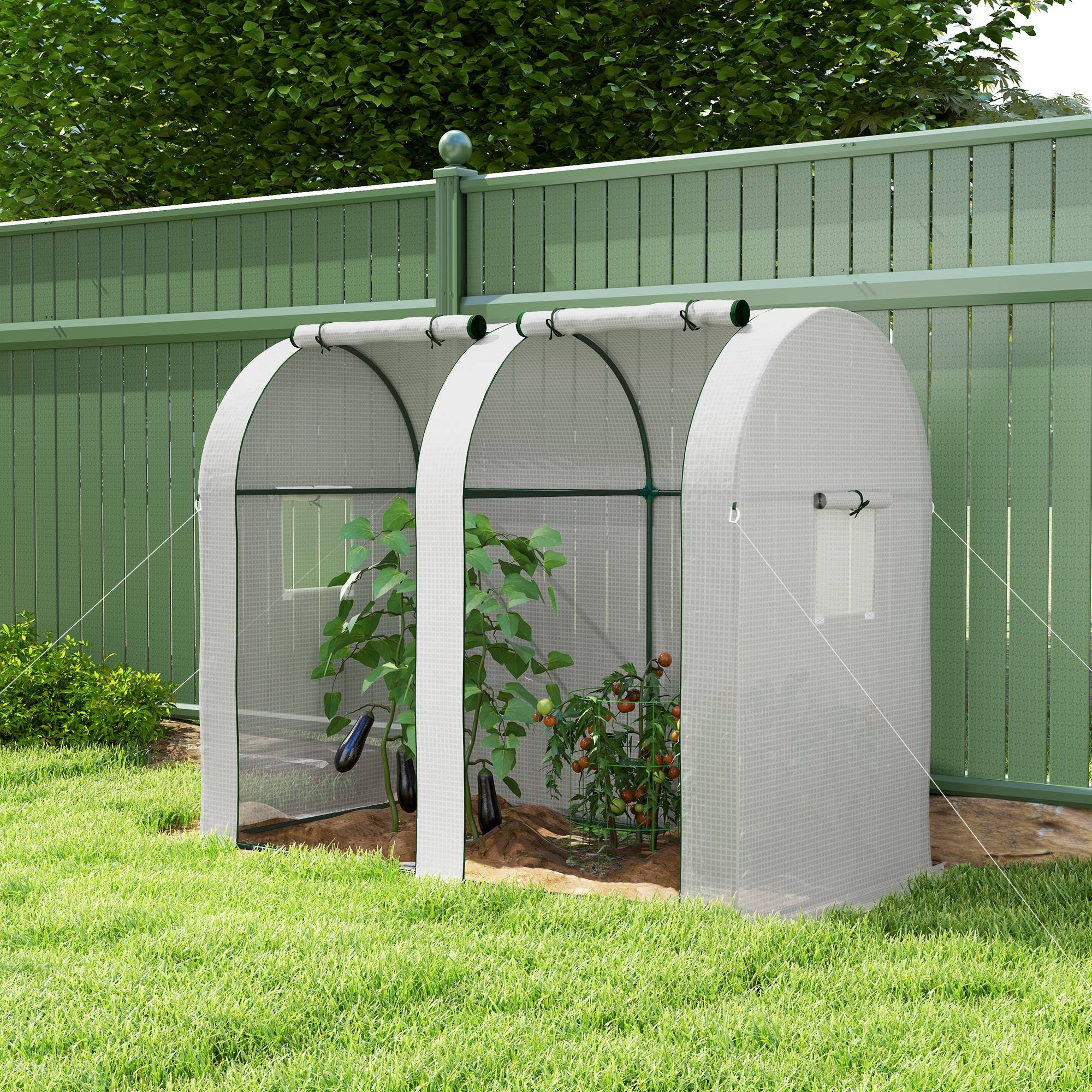 Outsunny - Serre de jardin à tomates 1.85x0.9x1.5m 2 portes zippées déroulantes 4 fenêtres enroulables acier et PE haute densité 135g/m² anti-UV blanc - Outsunny - Image 2