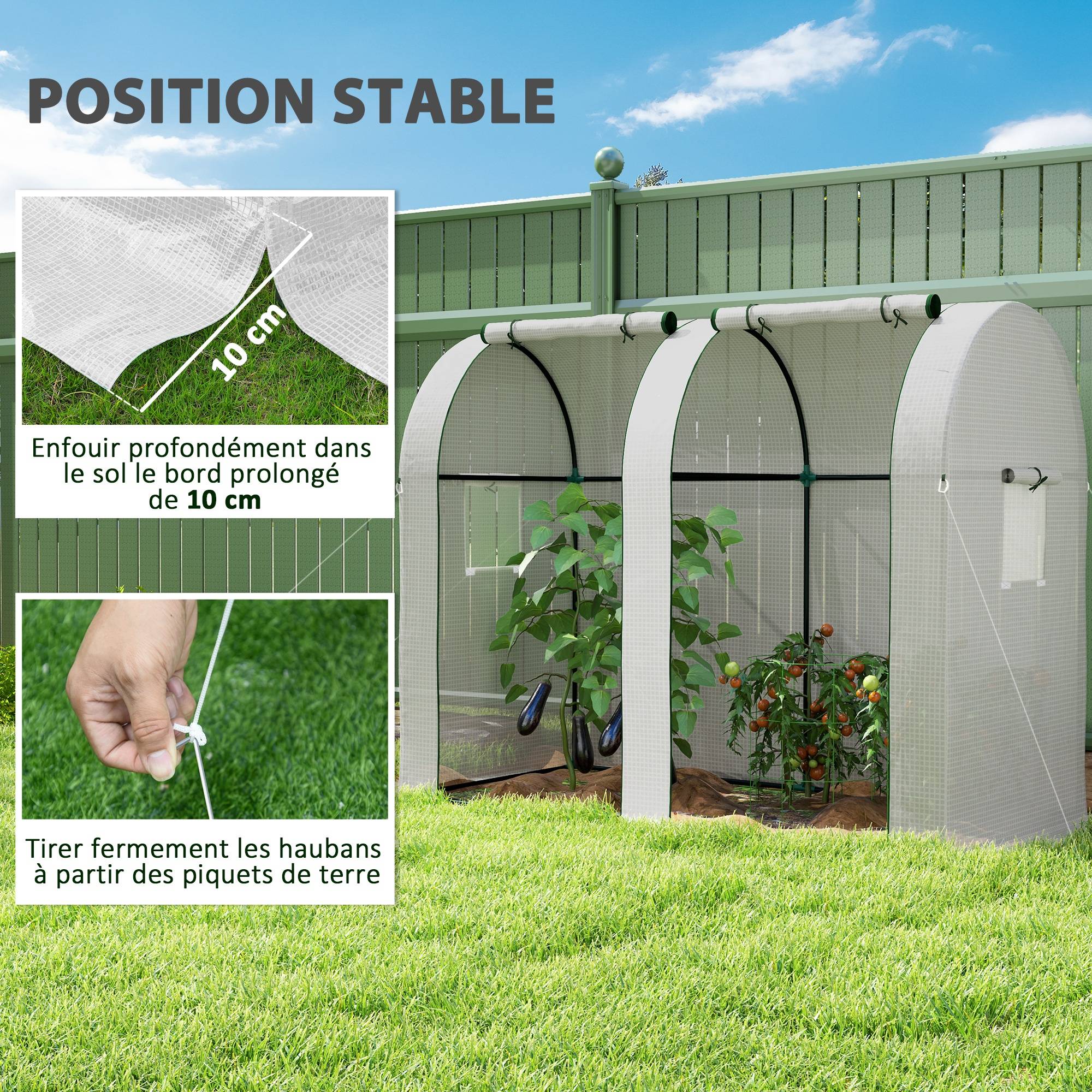 Outsunny - Serre de jardin à tomates 1.85x0.9x1.5m 2 portes zippées déroulantes 4 fenêtres enroulables acier et PE haute densité 135g/m² anti-UV blanc - Outsunny - Image 9