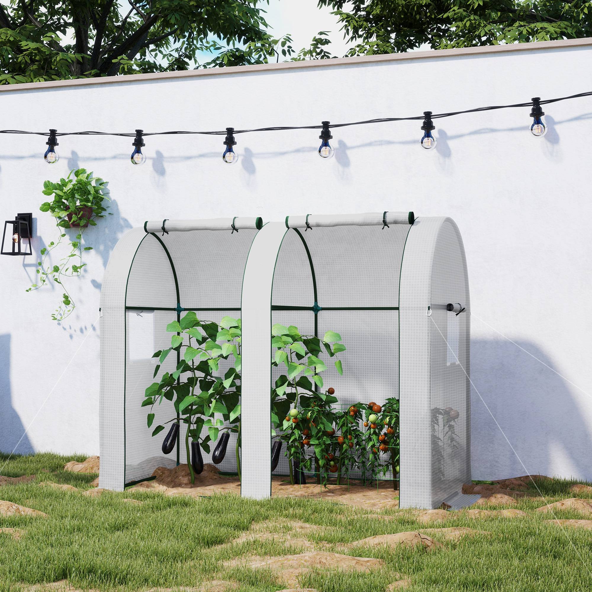 Outsunny - Serre de jardin à tomates 1.85x0.9x1.5m 2 portes zippées déroulantes 4 fenêtres enroulables acier et PE haute densité 135g/m² anti-UV blanc - Outsunny - Image 5