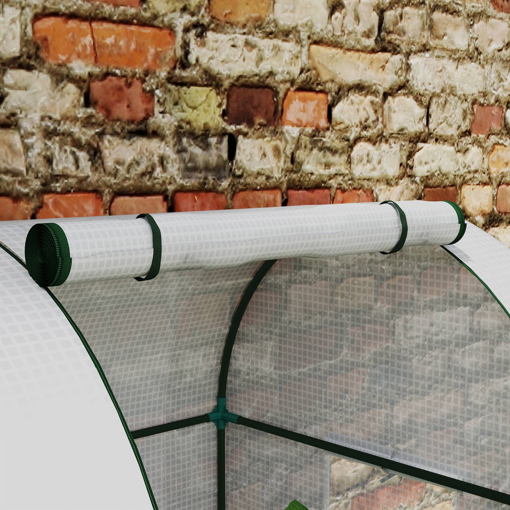 Outsunny - Serre de jardin à tomates 1.85x0.9x1.5m 2 portes zippées déroulantes 4 fenêtres enroulables acier et PE haute densité 135g/m² anti-UV blanc - Outsunny - Image 10