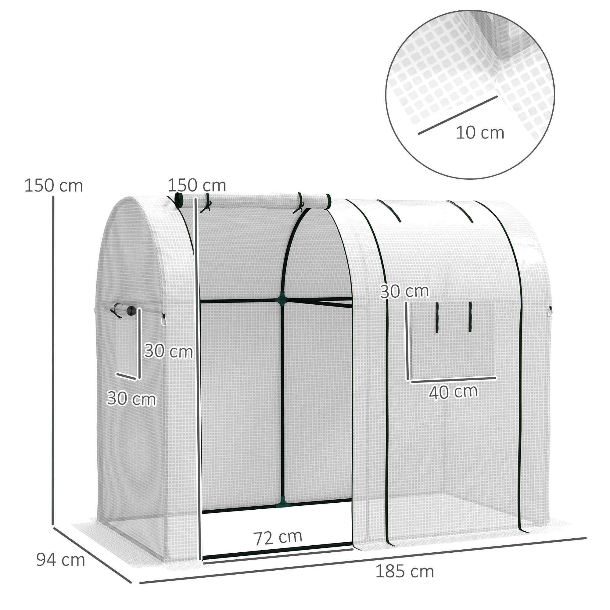 Outsunny - Serre de jardin à tomates 1.85x0.9x1.5m 2 portes zippées déroulantes 4 fenêtres enroulables acier et PE haute densité 135g/m² anti-UV blanc - Outsunny - Image 3