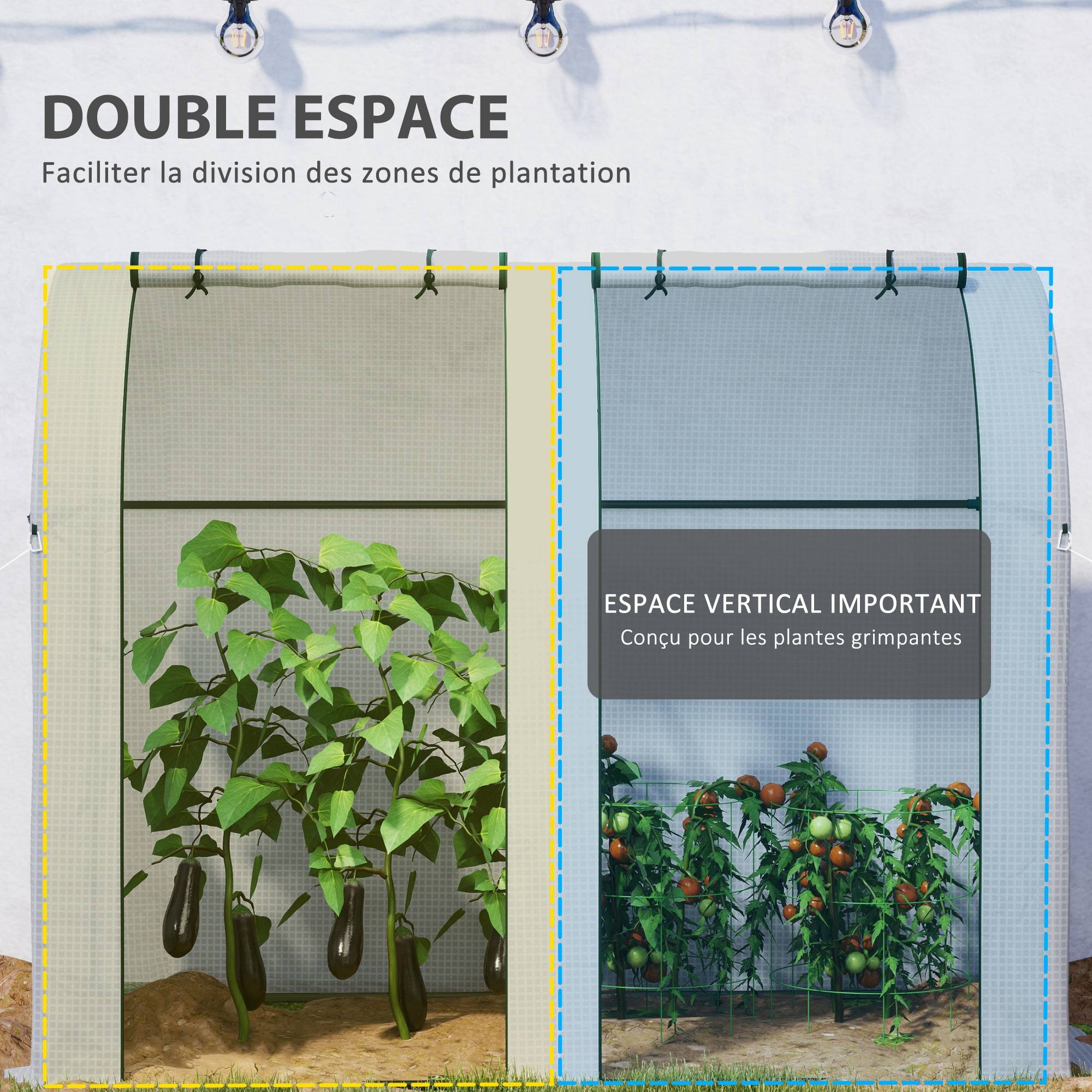 Outsunny - Serre de jardin à tomates 1.85x0.9x1.5m 2 portes zippées déroulantes 4 fenêtres enroulables acier et PE haute densité 135g/m² anti-UV blanc - Outsunny - Image 6