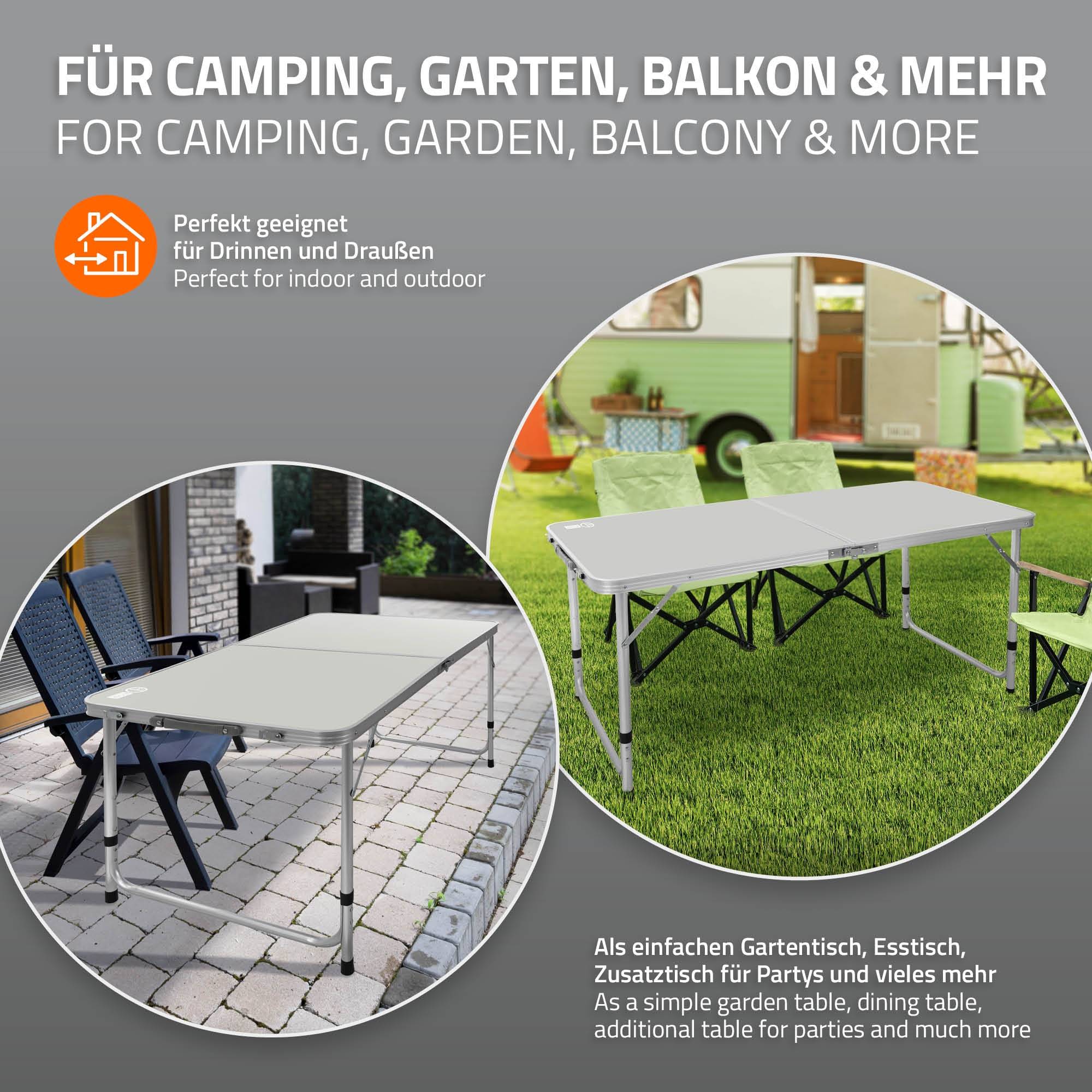 Table de Camping Pliante, Réglable en Hauteur 120x60x54-70 cm, Gris/Argent, en Aluminium et Plastique HDPE - Image 8